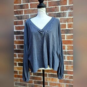 We The Free Gray Distressed Relaxed Blouse